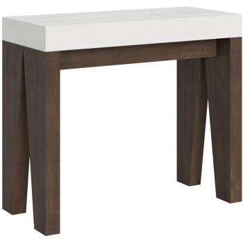 Console de salle à manger blanche, pieds bois noyer, étendue 40‑300 cm, Naxo‑Support