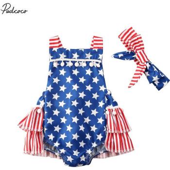 Patriotic Baby Girl Sun Suit with Stars and Stripes