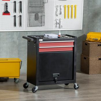 Lockable Rolling Tool Trolley with 2 Drawers