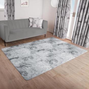 Marble Textured Living Room Rug – 80×150 cm, Grey Finish