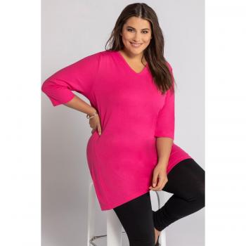 Ulla Popken Women's Pink V‑Neck Cotton Tunic, 32/34