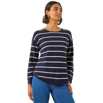 Women's Navy Striped Curve Hem Knit Pullover – Roman, Size 20