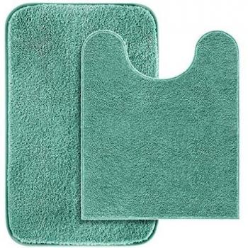 VANZAVANZU Non Slip Bath Mat Set 2 Piece Thickened Bathroom Mat Set Absorbent Ultra Soft Bath and Pedestal Toilet Mat Set Fluffy Microfiber Toilet Rug