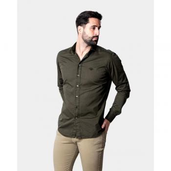 Camisa Spagnolo slim liso en gabardina marrón