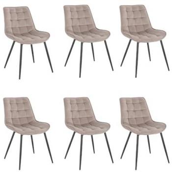 Home Deluxe Luxe Eetkamerstoel Set (6) in Lichtbruin – Met Fluweel en Stof