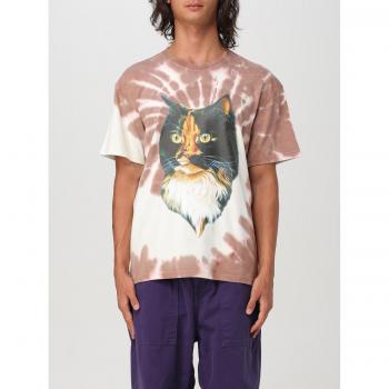 JW Anderson Men's S Brown Cat Print Tie-Dye Tee