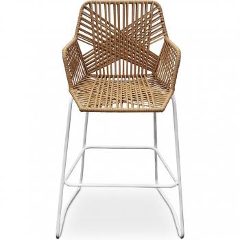 Sgabello da giardino in legno e rattan boho balinese