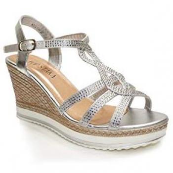 IVACHY Crystal Shine Platform Wedges in Silver, Size 7.5