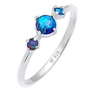 Elli Vintage Trio Bandring mit synthetischem Opal in 925 Sterling Silber für Damen