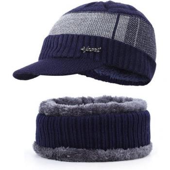 Men's Velvet Lined Winter Hat and Scarf Combo