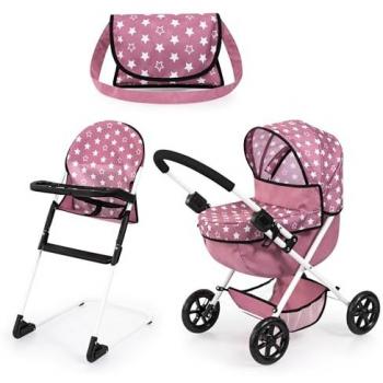 Set de cochecito de muñeca Cosy, rosa oscuro, incluye silla alta y bolsa cambiadora
