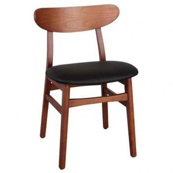 Silla de Comedor de Madera Maciza de Fresno con Asiento Tapizado en Textil Color Negro