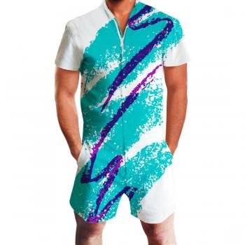 Adicreat Herren Kurzarm Zip Jumpsuit – Kurz Frachthose-Strampler, weiß