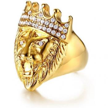 ZORCVENS Anillo Punk Gold: acero 316L, cabeza de león – moda masculina