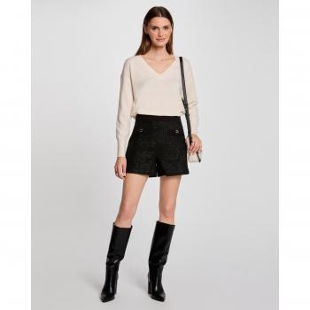 Morgan Klassische Tweed-Shorts in Schwarz, verziert mit Goldknöpfen und Taschen – 40 Frau
