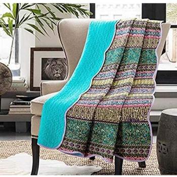 Vivilineneu Quilted Bed Throw 150 * 200cm Turquoise Blue