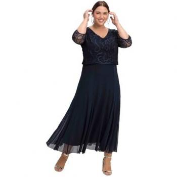 Sheego Abendkleid aus Mesh mit Zierborten in tiefblau, Größe 54 für große Größen