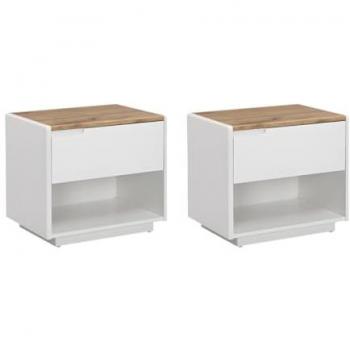 Comodino Duo – Cassetto e Nicchia MDF Bianco-Laccato/Rovere – Lotto 2 – Amani
