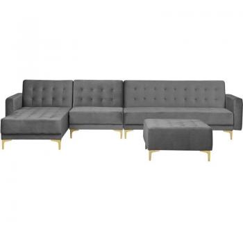 Right‑Hand Modular L‑Sofa Bed with Grey Velvet Seat Ottoman – Aberdeen Edition