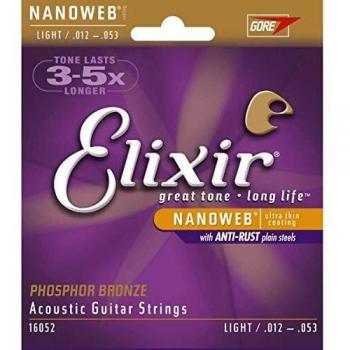 Elixir Nanoweb Phosphor Bronze Acoustic Guitar Strings, 12-53 ...