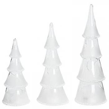 Set di 3 Alberi di Natale Decorativi in Vetro Bianco con Illuminazione a LED