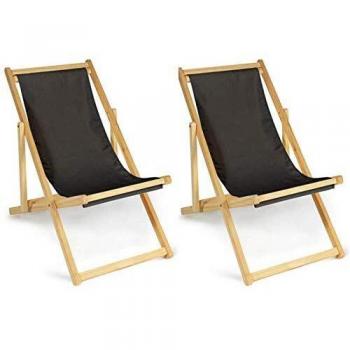 Set de 2 Chaises Longues Pliantes en Bois