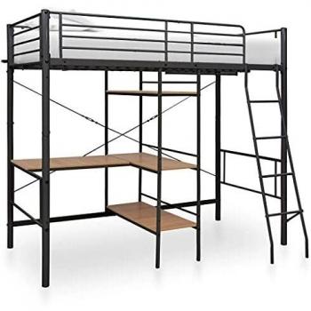 Letto a Castello Grigio in Metallo con Tavolino 90x200 cm