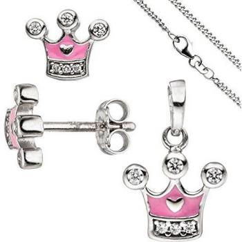 Mädchen Schmuck-Set Krone pink 925 Silber Zirkonia Kette 42 cm