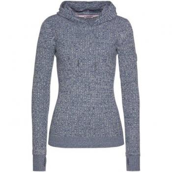 KangaROOS Kapuzenpullover, feiner Zopf‑Strick in blau-weiß gemustert