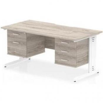 Impulse 1600x800 Scalloped Edge Desk – Grey Oak Top, Dual Drawer and Fixed Pedestal