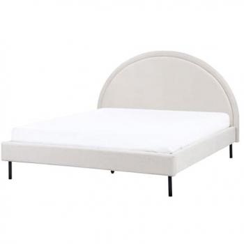 Beliani Bett Margut 160 x 200 cm – gepolsterte Oberseite, hellbeigener Stoff