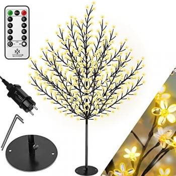 Kirschblütenbaum 180cm mit Fernbedienung Lichterbaum Indoor Outdoor Metallfuß Stabil Weihnachten Beleuchtung Warmweiß