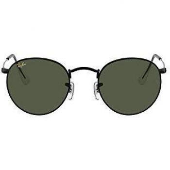 Ray-Ban Unisex Adults’ RB3447 Round Metal Sunglasses, Black Frame with Green Classic G-15 Lens, Size 53mm