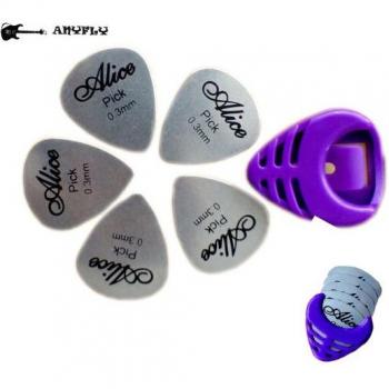 Alice 5-Piece Stainless Steel Triangle Guitar Picks 0.3mm with Pick Holder
