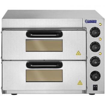 Four à Pizza Double Chambre avec Base Chamotte 3000 W en Acier Inoxydable