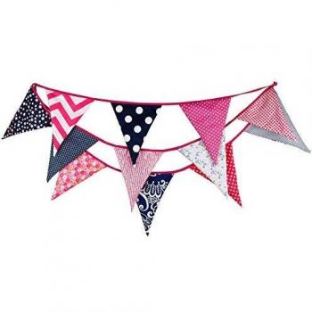 G2PLUS 3,7 m Wimpel-Girlande Rose mit 12 bunten Bunting‑Ketten