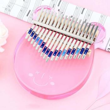 Piano Pulgar de 17 Teclas Kalimba, Teclado Oso Blanco Transparente con Estuche