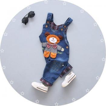 Toddler Girls Denim Bandge Bib Overalls (1-3 Years)
