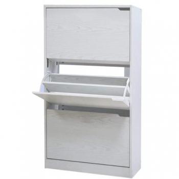 BAKAJI Scarpiera 3 Ante Ripiani Doppia Profondità Legno mdf 63x24x115 Bianco Frassinato