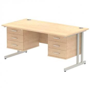 Impulse Bench 1600 X 800mm Straight Office Desk Maple Top Silver Cantilever Leg
