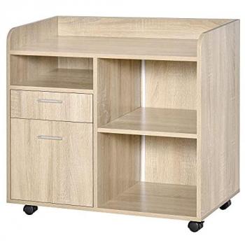 Vinsetto Support d'imprimante caisson bureau 3 niches 2 tiroirs grand plateau Beige 80x72x40cm