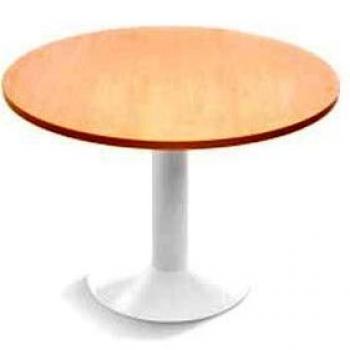 Rocada weißer Rundtisch, silberner Säulenfuß, 100 cm Durchmesser