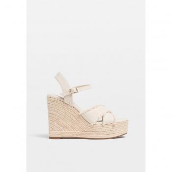 Stradivarius Jute Wedge Sandals ECRU 6½