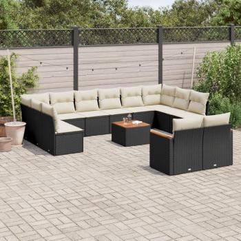 Set Divani da Esterno 13pz con Cuscini Nero in Polyrattan