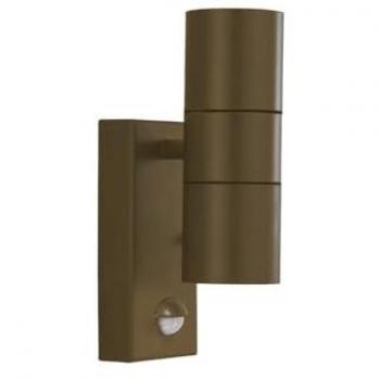 Aplique exterior con sensor, vidrio y acero inoxidable, 21.5 cm, 2 bombillas