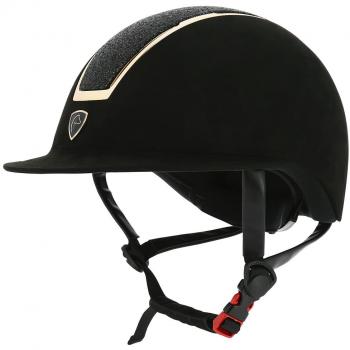 Schwarzer Glint‑Lamé Reithelm von Equithème – Rosa Gold Edition 55-57