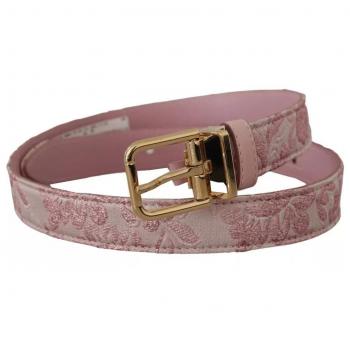 Dolce & Gabbana Women's Pink Jacquard Embroidered Belt with Gold Buckle