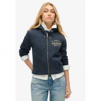 Superdry Sweatjacke “Metallic Logo Ziphood” – Damen‑Version, XS, Navy
