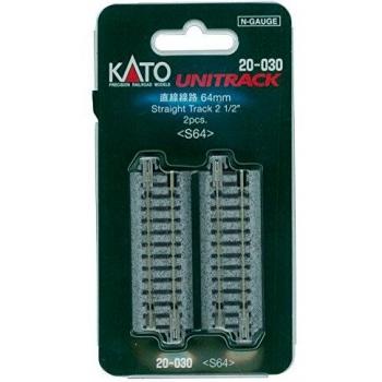 KATO 20‑030 64 mm N Gauge Straight Rail Kit – 2 Units