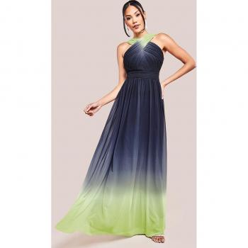 Lime Ombre Goddiva Maxi Dress, Cross Front Pleated Style